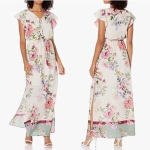 Adrianna Papell Floral Maxi Length Dusty Pink Cottage Core Dress Size 8